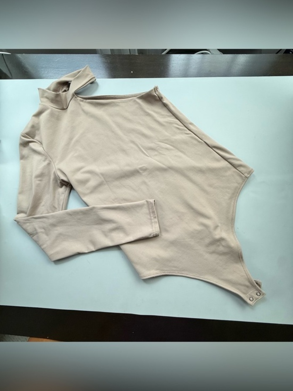 Abercrombie & Fitch One Sleeve Mock Neck Bodysuit Taupe Beige Medium